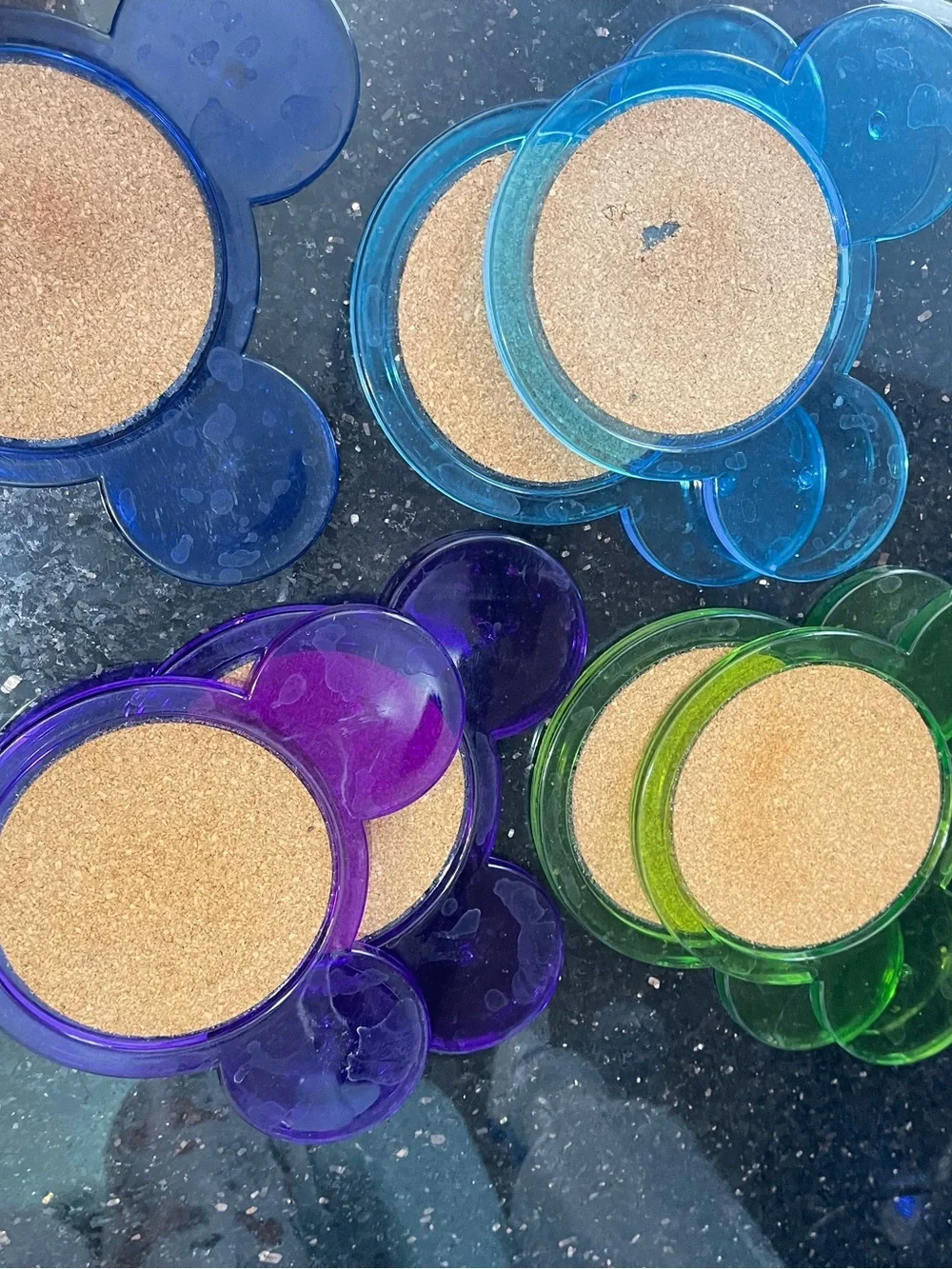 Assorted Colored Cork Drink Coasters - Purple, Blue, Teal, Green
